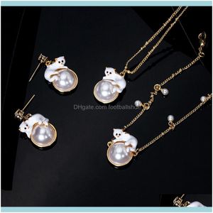 Charm Jewelryfrance Taobao Family vend L Well Kitten dans des boucles d'oreilles, un bracelet et un ensemble de bijoux plaqués or avec gouttes d'huile, livraison directe 2021