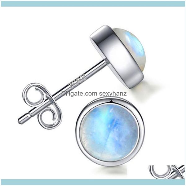 Charm Jewelryluxury Femme Blanc Rond Gemmes Naturelles Boucles D'oreilles Réel 925 Sterling Sier Pour Les Femmes Mignon Pierre De Lune Petit Stud Goutte Livraison 2021 N