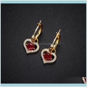 Charm JewelryPeach Love Temperament Red Vrouw Frans Net Heart Buckle S925 Sier concentrische slot Korte oorbellen oor aessories Drop levering