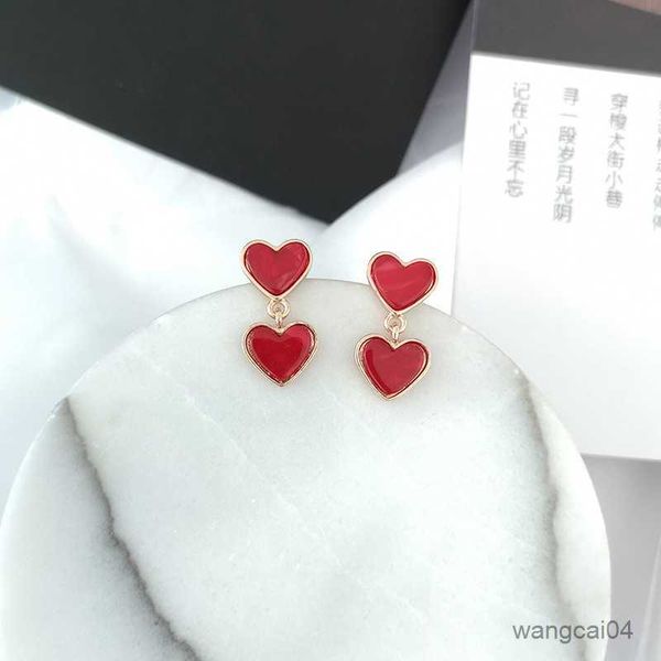 Charm JIOREEE nueva llegada lindo coreano doble amor corazón acrílico oficina Clip pendientes No para mujer chica joyería al por mayor R230719