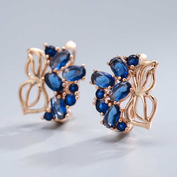 Charm Kinel New Blue Natural Zircon Butterfly Pendientes 585 Rose Gold Mujeres Pendientes grandes Trendy 2022 Romantic Vintage Wedding Jewelry G230225