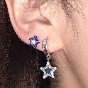 Charm Koreaanse mode Blue Crystal Star Hoop oorbellen Punk Aesthetic DIY Mini Leuke oorbellen voor vrouwen Y2K Accessoire Egirl Y240423