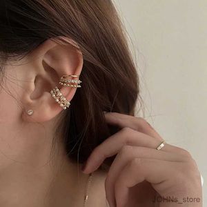 Charme des boucles d'oreilles à deux boucles de perle de la mode coréenne à double couche pour les filles de luxe à oreille de zircon sans manchette d'oreille percée bijoux