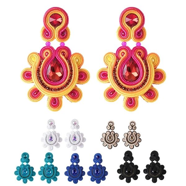 Charme KPACTA Mode Rétro National Boucles D'oreilles Clip Arrière Type Clip D'oreille Sans Trou Type Femelle Grande Boucle D'oreille À La Main Cristal Pendentif Boucle D'oreille 231208