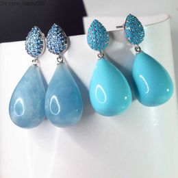 Charme KQDANCE Turquoise Rose Quartz Bleu Aigue-Marine Noir Pierre Naturelle Perle Boucles D'oreilles avec épingles en argent 925 adaptées aux bijoux pour femmes Z230713