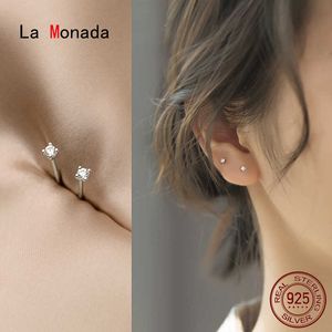 Charm La Monada Zirkon DS 925 Sterling Silver oorbellen Echte fijne sieraden Minimalistische kleine D -oorbellen voor vrouwen Silver 925 Koreaanse L230309