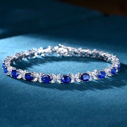 Charm Lab Sapphire Diamond Bangle armband 925 Sterling Silver Wedding armbanden voor vrouwen Bruidsbetrokkenheid Sieraden Gift