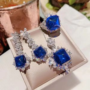 Charm Lab Sapphire Diamond Promise Bijoux Set 925 Boucles d'oreilles de mariage en argent sterling