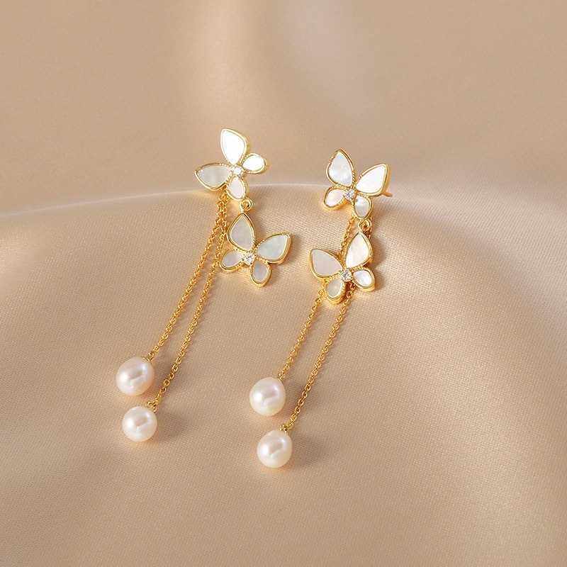 Charm LATS Exquisite Butterfly Long Tassel Earrings for Women Retro Romantic Pearl Dangle Earrings Fashion Jewelry Party Accessories AA230518