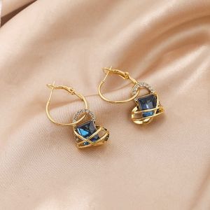 Charme LATS luxe or couleur boucles d'oreilles pour femmes bleu strass balancent boucle d'oreille 2022 coréen femme mode élégant bijoux AA230518