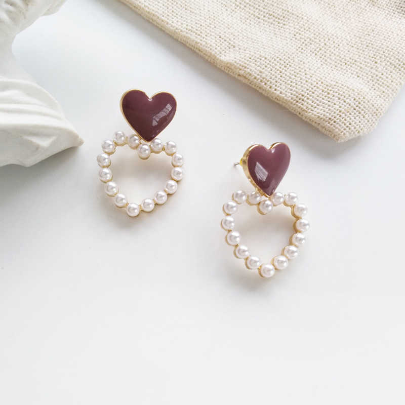 Cazibe Lats Yeni Kalp Şekleli Basit İnci Küpeler Sevimli Daman Kalp Sarkla Küpeler Kadınlar için 2020 Kore Brincos Moda Takı AA230518