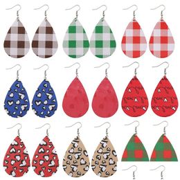 Boucles d'oreilles en cuir à motif de treillis de charme Boucles d'oreilles en cuir en forme de goutte d'eau Boho Buffalo Plaid Boucles d'oreilles en forme de goutte d'eau Poids léger Déclaration Bijoux Del Dhifl