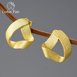 Charm Lotus Fun 18K Gold Vintage Simple Geometric Triangle ongebruikelijke feestzagen oorbellen voor vrouwen Real 925 Sterling Silver Fine Jewelry 230310