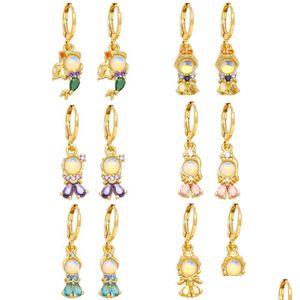 Charme Belle Rose Cristal Princesse Boucles D'oreilles Pour Femmes Filles Cuivre Opale Sirène Petit Cz Bijoux Livraison Directe Bijoux Boucles D'oreilles Dho4Y