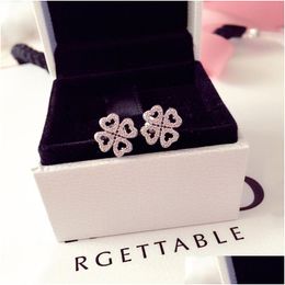 Charme Lucky Clover Stud Boucle D'oreille Boîte D'origine Pour Pandora 925 Sterling Sier Cz Diamant Boucles D'oreilles Femmes De Luxe Bijoux De Mariage Drop Deli Dhfe1