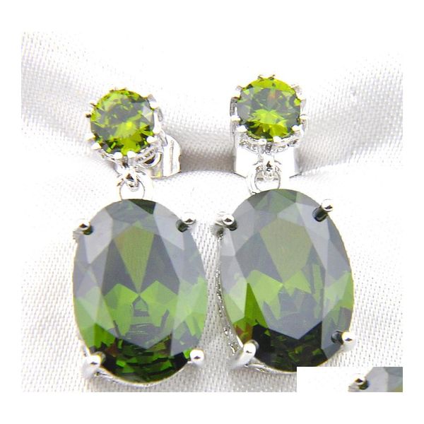 Charm Luckyshine Est Ellipse Green Peridot Gems Crystal Earrngs 925 Sterling Sier Jolis Cadeaux Boucles d'oreilles de fête de vacances Drop Livraison J Dhxku