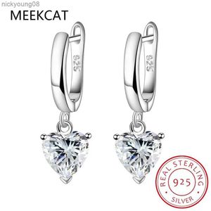 Charme luxe ontwerper echte 1 karaat hart geslepen Moissanite Diamond Drop Oorbellen Pass Diamond Test Womens S925 zilveren oorbel GiftL2403