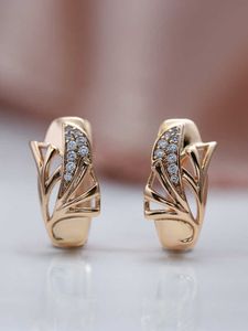 Charme Texture de feuilles couvertes géométriques de luxe avec boucles d'oreilles en cuivre zircon Rose Gold Women Jewelry Party Daily Accessories Z0323