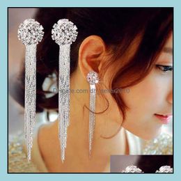 Charme De Luxe Strass Cristal Long Gland Boucles D'oreilles Pour Les Femmes De Mariée Drop Dangling Party Bijoux De Mariage Cadeaux Livraison Dhseller2010 Dht47