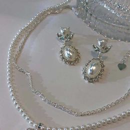 Charm MENGJIQIAO nuevo coreano elegante amor corazón perla cuelga Pendientes para mujeres moda cristal gota Boucle D'oreille joyería regalos G230225