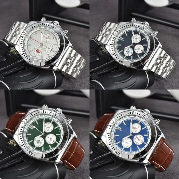 Charm Mens Watch Designer Chronograph Navitimer montres de mode en acier inoxydable complet Mouvement de batterie de quartz Reloj en cuir en cuir