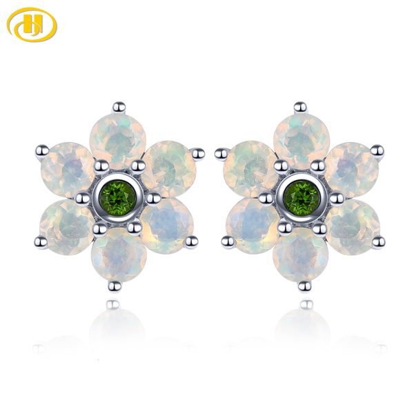 Charme Naturel Opale Diopside Argent Boucle D'oreille 1.2 Carats Multicolore Pierre Précieuse Belle Style Dames S925 Beaux Bijoux Cadeaux D'anniversaire 230825