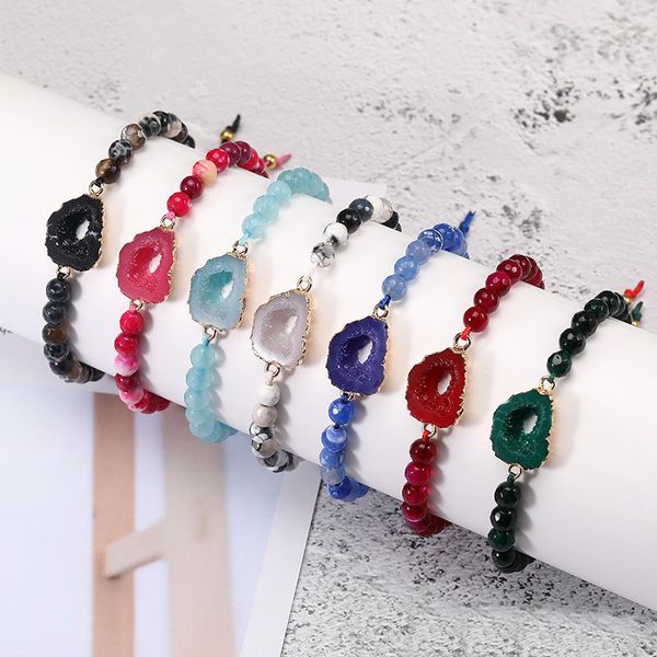 Encanto natural piedra de ágata pulseras de perlas de 7 colores DIY Resina ajustable hecha a mano tejida cuerda trenzada pulsera joyería de las mujeres