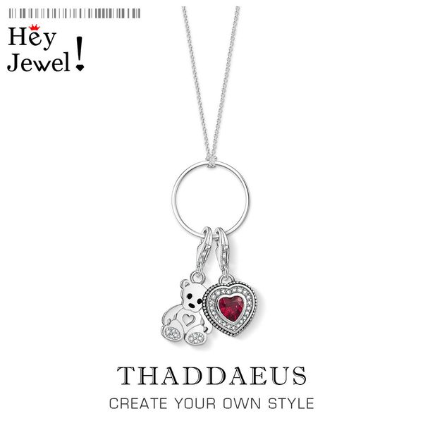 Collier à breloques ours coeur, 2020 printemps mode breloque transporteur Bijoux Europe 925 bijoux en argent Sterling mignon cadeau pour les femmes Q0531