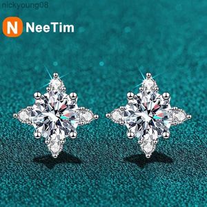 Charme NeeTim 1ct 6.5mm D couleur Moissanite boucles d'oreilles en argent Sterling 925 avec boucle d'oreille plaquée or blanc bijoux de mariage pour femmes L2403