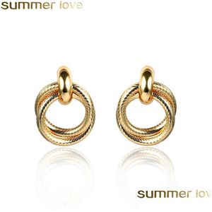 Charme Nouvelle Arrivée Double Couche Spirale Cercle Boucle D'oreille Minimalisme Métal Rond Boucles D'oreilles Pour Les Femmes Meilleurs Bijoux Cadeaux Drop Delivery Dhgka