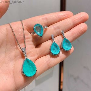 Charme Nouvelle Arrivée De Luxe Paraiba Tourmaline Pendentif Boucles D'oreilles/Pendentif/Collier/Bague Ensemble De Bijoux De Mariage Déclaration Cadeau En Gros Z230706