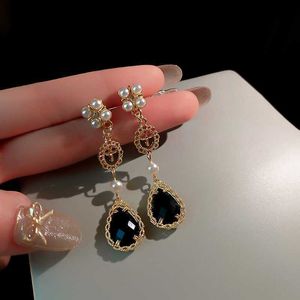 Charm nieuwe Boheemse vintage kristallen bengelen drop oorbellen hangen parels fijne strass sieraden accessoires voor vrouwen G230225