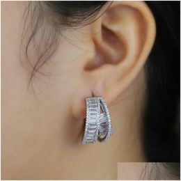 Charme Nouveau Design Haute Qualité Grand Cerceau Rond Zircon Boucle D'oreille Fl Glacé Bling Pave Cz Mode Hip Hop Femmes Lady Cadeau Bijoux Dr Dhckl