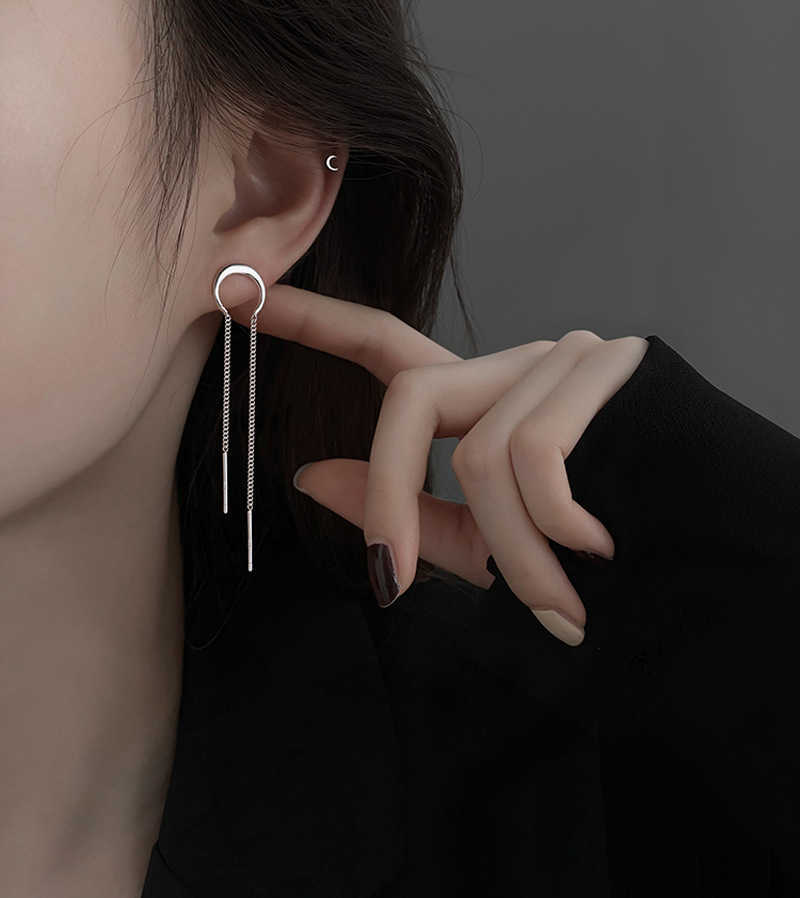 Charm New Fashion Minimalist Long Earring Silver Color Simple Tassel Chain Statement Earrings Women Korea Joker Ear Line Jewelry Gift AA230518