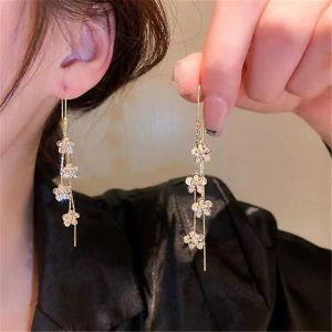 Charme Nouveau Minimaliste Long Gland Boucles D'oreilles Élégant Délicat Fleur Pendentif Zircon Boucles D'oreilles Femmes Oreille Fil Premium Bijoux Cadeaux De Fête G1212121