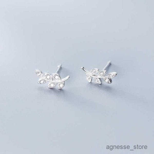 Charm New Sterling Silver 925 Dazzling Branch Leaves Stud Pendientes para mujer Plant Ear Style Fine Jewelry R230819