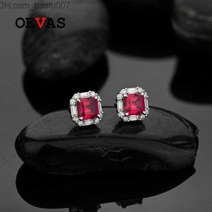 Bedel OEVAS 100% 925 sterling zilver 6 * 6 mm Ruby high carbon diamant 18K vergulde oorbellen geschikt voor sprankelende damessieraden Z230712