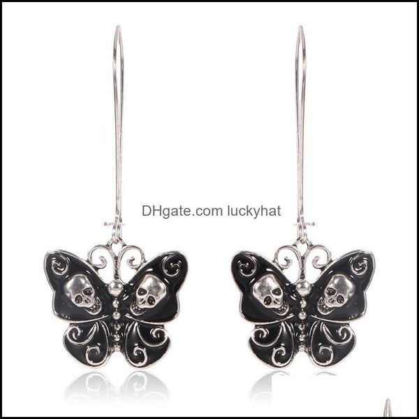 Charme personnalité boucle d'oreille créativité individuelle ailes de papillon noir incrusté de Skls longues boucles d'oreilles pendentif cadeaux pour femmes bijoux Otns1