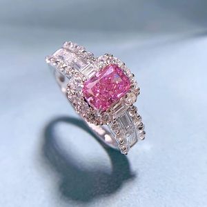 Bague en diamant Moissanite rose à breloques, en argent Sterling 100% véritable, bague de mariage, de fête, pour femmes et hommes, bijoux de fiançailles, 925