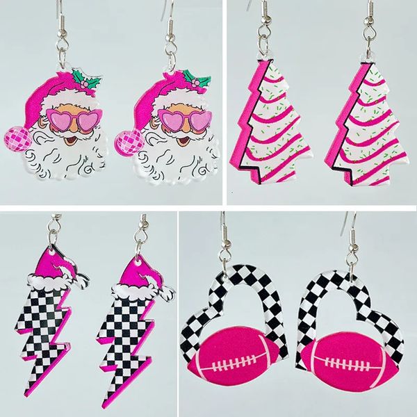 Charm Pink Santa Claus Flash Football Pendientes acrílicos navideños para mujer Regalo de fiesta Joyería Pendientes al por mayor 2023 231129