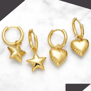 Charm Polish Vergulde Hoepels Ster Oorbellen Voor Vrouwen Klein Hart Cirkel Hie Eenvoudige Liefde Sieraden Drop Levering Sieraden Oorbellen Dhepx