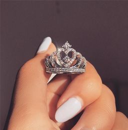 Charme promessa coroa anel 100 solo 925 prata esterlina diamante cz noivado anéis de banda de casamento para mulher men1522208
