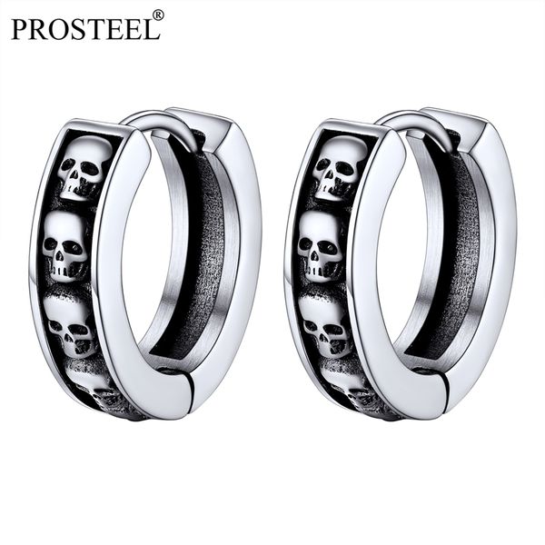 Charm Prosteel Halloween Silver Cool Small Skunky Skull Hoop Pendientes para hombres Mujeres Black18K Punk Punk Punk Puning PSE40061 220901