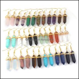 Charme Reiki Hexagone Pierre Pendum Charms Boucles d'oreilles Rose Quartz Turquoise Lapis Lazi Plaqué Or Guérison Cristal Dangle Marque Bijoux Fo Dhlnq