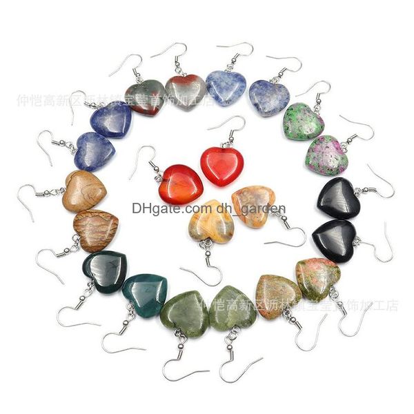 Charme Reiki Pierre Naturelle Charmes Boucles D'oreilles En Or Pendentif Coeur Agate Rouge Quartz Rose Cristal Violet Pour Les Femmes Bijoux Drop Deli Dhgarden Dhcfk