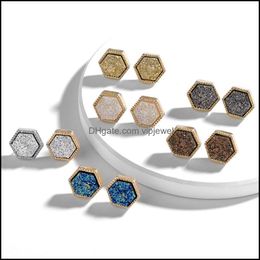 Charme hars legering geometrische diamant diamant kristal natuursteen vrouwelijke oorbellen sieraden dames roestvrij staal kubieke zirkonia 12pcs drop dhgge