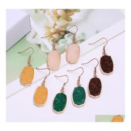 Charme Résine Rose Vert Bleu Druzy Drusy Designer Boucles D'oreilles Hexagone Ovale Charmes Mode Dangle Boucle D'oreille Pour Les Femmes Drop Delivery Bijoux Dhtld