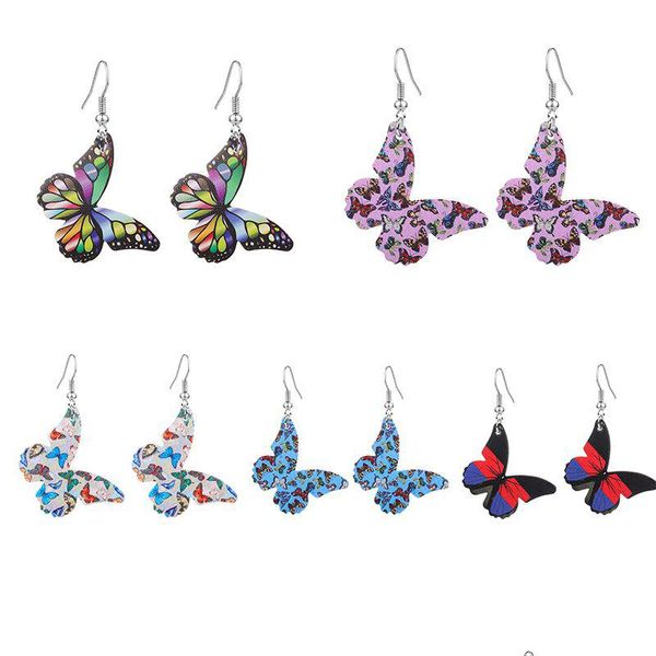 Charme Rétro En Cuir Papillon Boucles D'oreilles De Mode Colorf Goutte D'eau Longue Déclaration Ailes Boucle D'oreille Pour Les Femmes Parti Bijoux Cadeau De Dhgarden Dhier