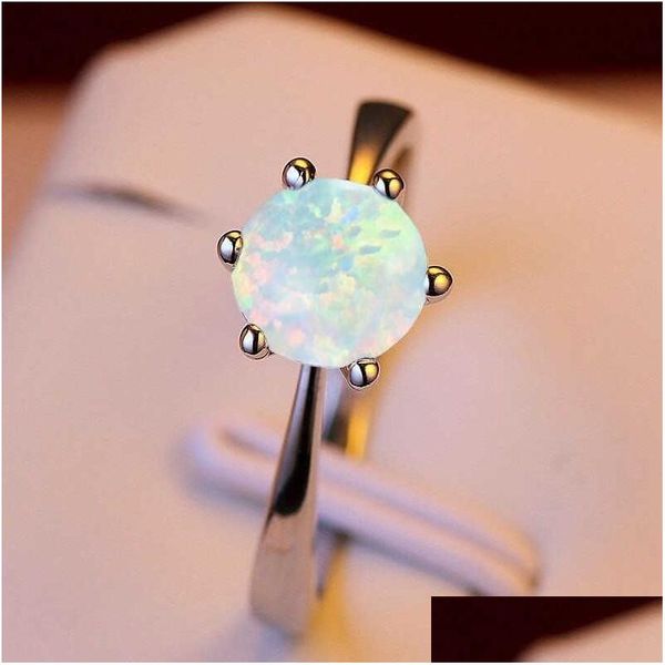 Bagues de charme Modyle Nouveau Sier Couleur Ronde Whiteblue Fire Opal pour Femmes Bijoux De Mode Bague De Pierre De Naissance Z0223 Drop Livraison Boucles D'oreilles Dhkly