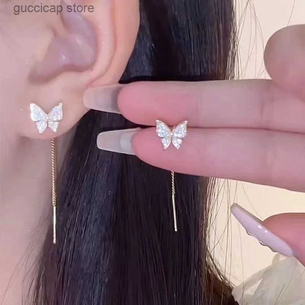 Charme S925 Aiguille Ins Fille Papillon Boucles D'oreilles pour femmes Exquis Zircon Cristal Goutte Boucle D'oreille Nouveaux bijoux de créateur de luxe Y240328